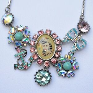 SOLD Betsey Johnson Anchors Away Pinup Girl Sailor Hook Turquoise Necklace